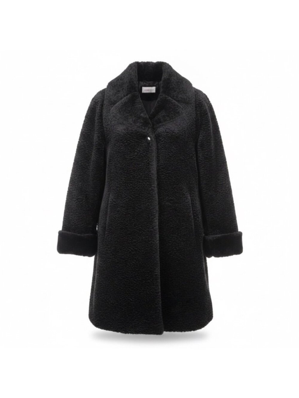 Sue Brett Womens Black Faux Fur Coat Mid-Length Classic Design